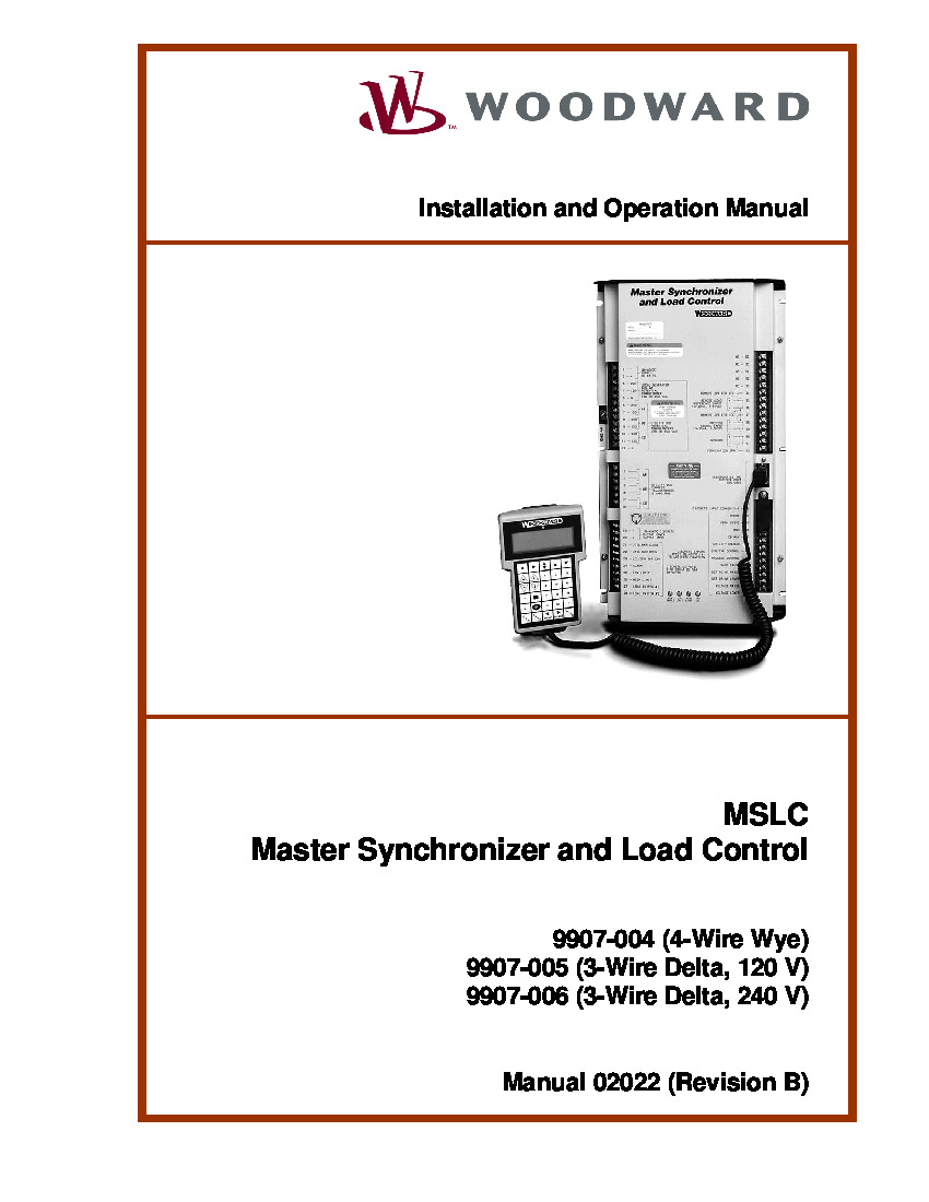First Page Image of 9907-005 MSLC Master Synchronizer and Load Control Manual.pdf